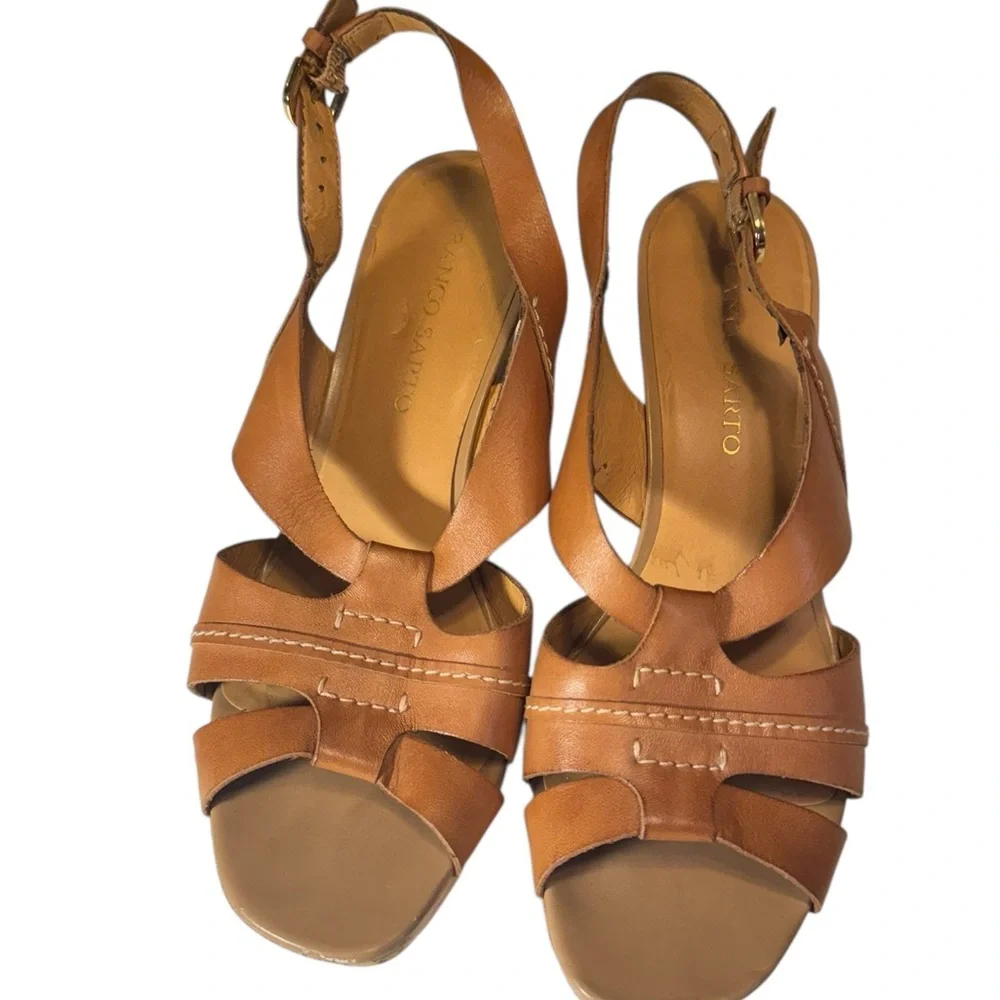 Franco Sarto Brown Leather High End Wedge Sandals Women’s 9.5 Cadmus